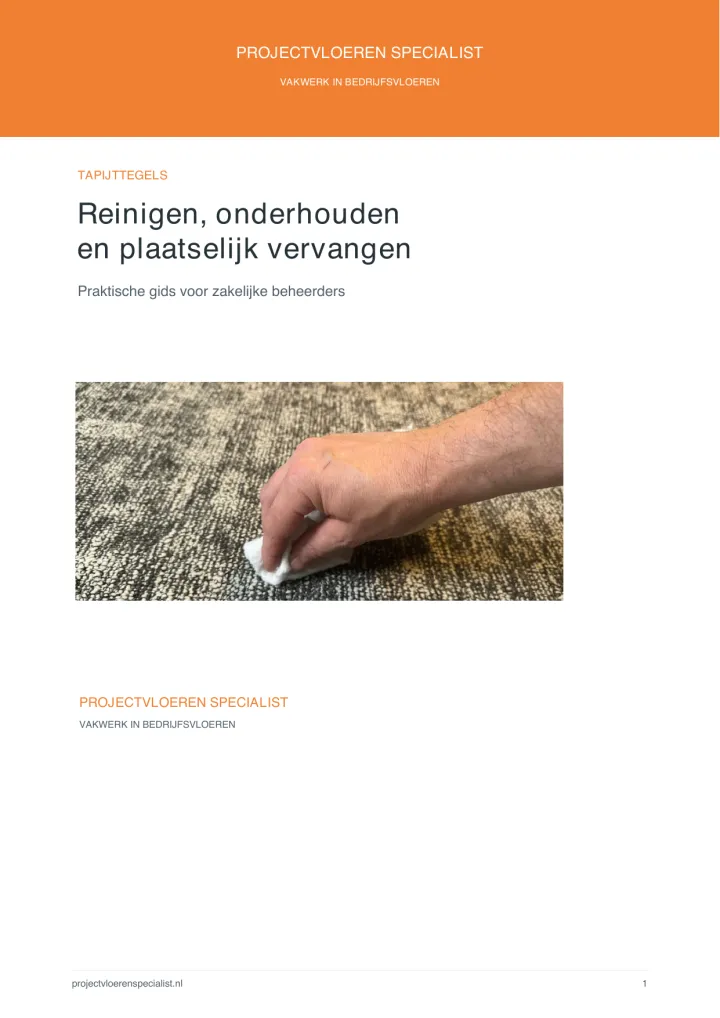 Voorkant van de gids Tapijttegels reinigen, onderhouden en plaatselijk vervangen