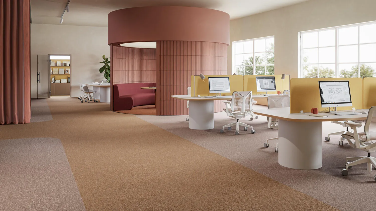 DESSO Evolve AD99 5211 en 2937 met Emerge 5433 en 5432 in een kantoor