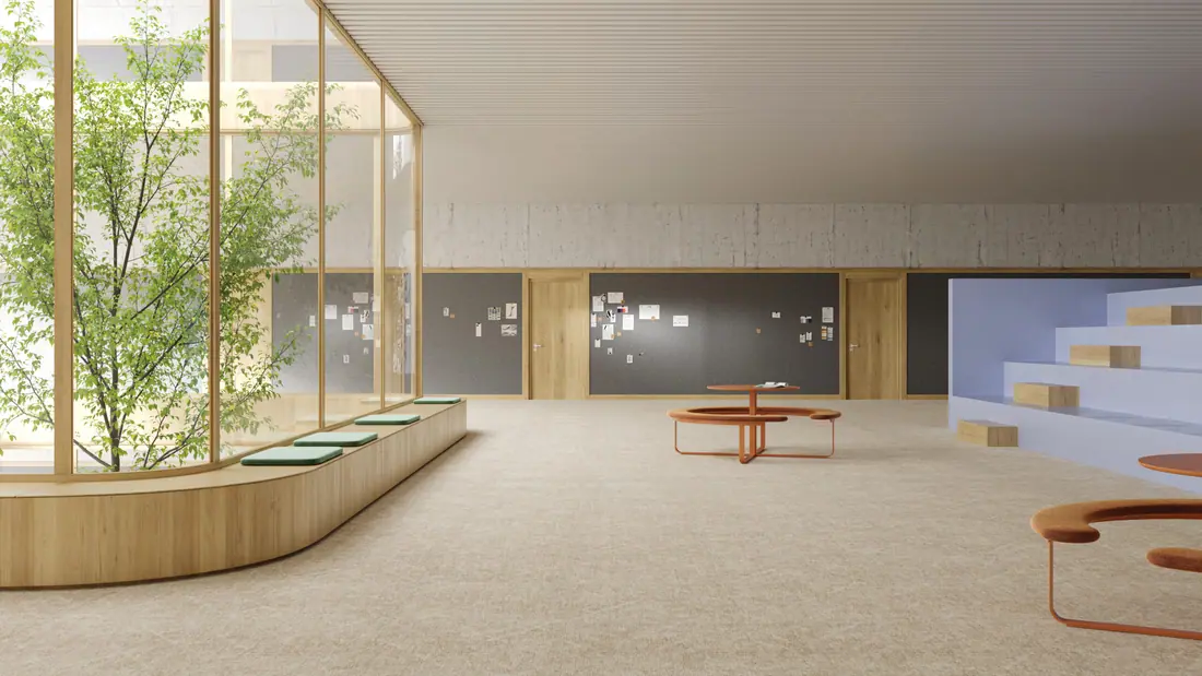 Modulyss First Sway kamerbreed Tapijt in een projectruimte