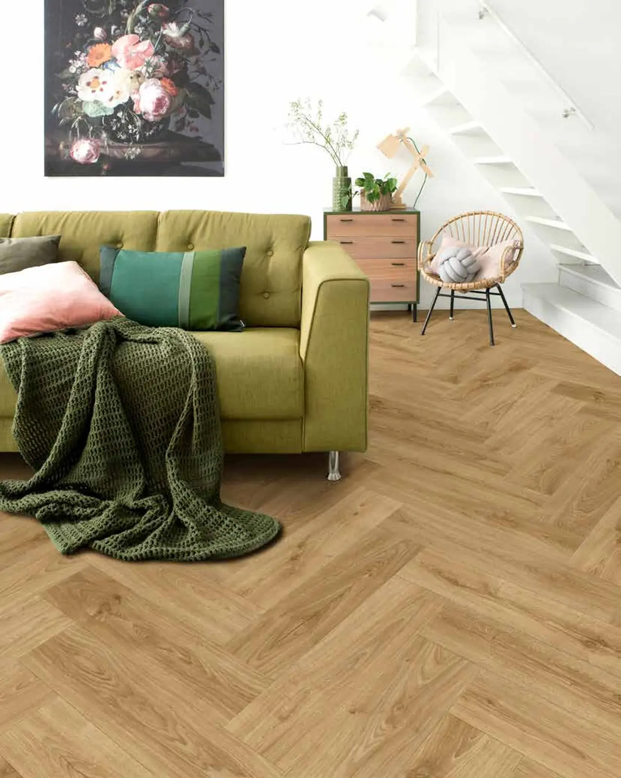 Moduleo Divino Kentucky Oak 83853 in visgraat in een woonkamer