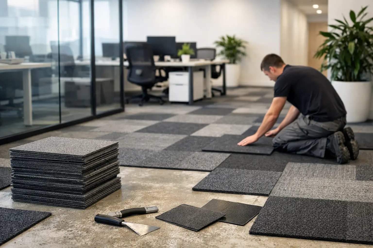 Kantoorrenovatie met modulaire tapijttegels